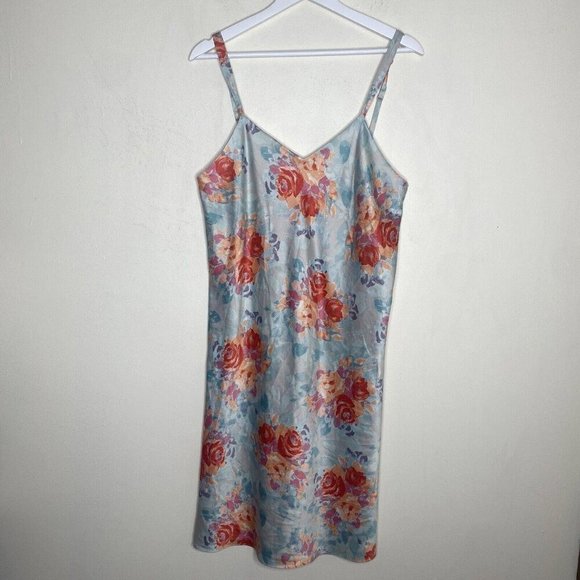 Unbranded Blue Multicolor Floral Nightgown Slip Lingerie Midi Dress Medium - Picture 2 of 12